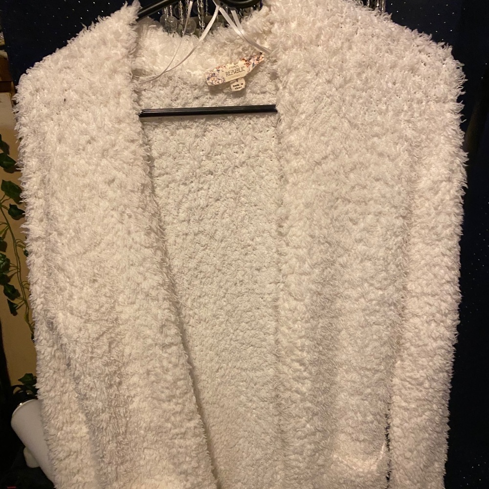 white fluffy cardigan